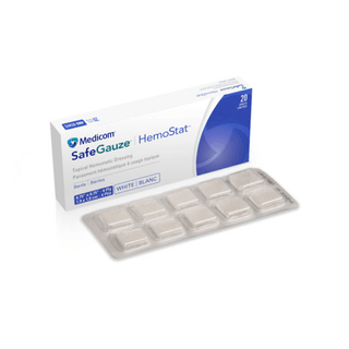 MEDICOM SAFEGAUZE HEMOSTAT TOPICAL HEMOSTATIC DRESSING - HemoStat Topical Hemostatic Dressing, Sterile, 4 ply, 1 Dressing/Blister, 10 Blisters/Blister Pack, 2 Blister Packs/bx | Quantity - 1x BX