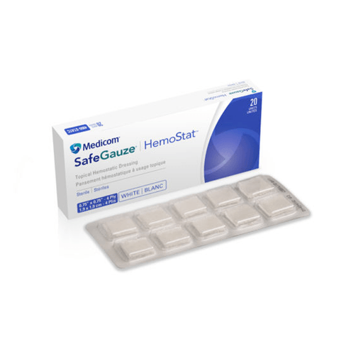 MEDICOM SAFEGAUZE HEMOSTAT TOPICAL HEMOSTATIC DRESSINGHemoStat Topical Hemostatic Dressing, Sterile, 4 ply, 1 Dressing/Blister, 10 Blisters/Blister Pack, 2 Blister Packs/bx | Quantity - 1x BX