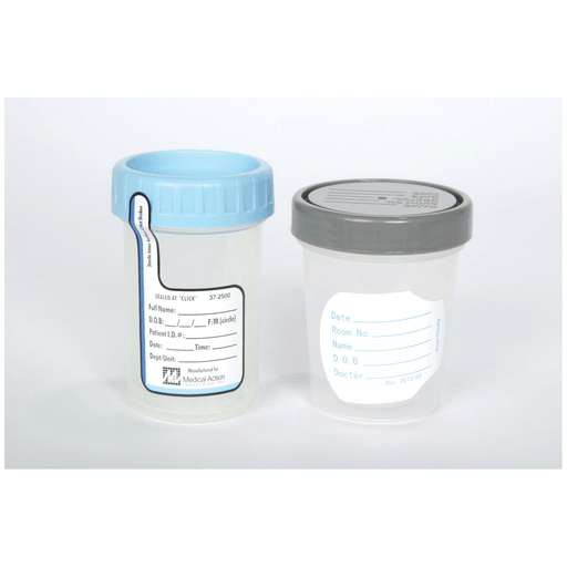 MEDEGEN STERILE SPECIMEN CONTAINERSpecimen Container, ClikSeal Sterile, Tamper Evident Seal, Screw Cap, Graduations: Ounces .25 to 4 @ .25 oz, ccs 20 to 120 @ 10cc, Disposable, Latex Free (LF), 100/bg, 3 bg/cs (18 cs/plt) | Quantity - 1x CS