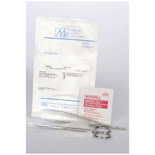 MEDICAL ACTION SUTURE REMOVAL KITS - Suture Removal Kit Tray Includes: (1) SS Iris, (1) Metal Insert Forceps, (1) Alcohol Prep Pad, (1) 2" x 2" Gauze, Sterile, 50 Kit/cs | Quantity - 1x CS