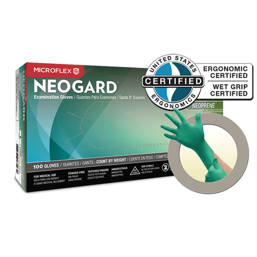 ANSELL MICROFLEX NEOGARD POWDER-FREE MEDICAL-GRADE CHLOROPRENE EXAM GLOVESExam Gloves, Chloroprene, PF, Latex-Free, Textured Fingers, Green, Large, 100/bx, 10 bx/cs (Item on Manufacturer Backorder  Inventory Limited when Available) | Quantity - 1x CS