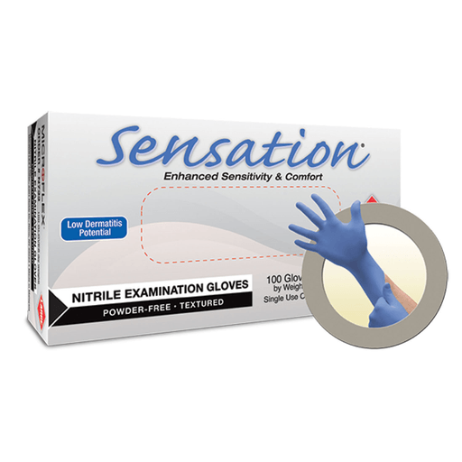 ANSELL MICROFLEX SENSATION POWDER-FREE NITRILE EXAM GLOVES - Exam Gloves, PF Nitrile, Textured Fingers, Blue, X-Large, 100/bx, 10 bx/cs  | Quantity - 1x CS