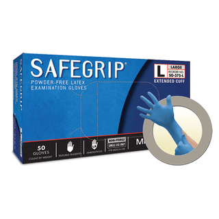 ANSELL MICROFLEX SAFEGRIP POWDER-FREE EXTENDED CUFF LATEX EXAM GLOVES - Exam Gloves, PF Latex, Textured, Extended Cuff, Blue, X-Large, 50/bx; 10 bx/cs  | Quantity - 1x CS