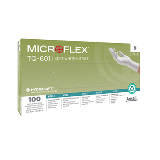 ANSELL MICROFLEX SOFT WHITE POWDER-FREE  NITRILE EXAM GLOVES - Exam Gloves, Soft PF Nitrile with Hydrasoft, Textured fingertips, White, X-Small, 100/bx, 10 bx/cs (96 cs/plt) (US Only) | Quantity - 1x CS