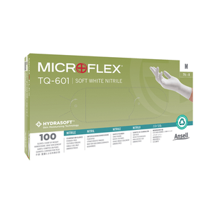 ANSELL MICROFLEX SOFT WHITE POWDER-FREE  NITRILE EXAM GLOVES - Exam Gloves, Soft PF Nitrile with Hydrasoft, Textured fingertips, White, Medium, 100/bx, 10 bx/cs (96 cs/plt)  | Quantity - 1x CS