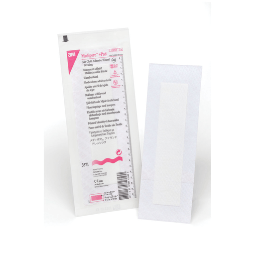 SOLVENTUM MEDIPORE +PAD SOFT CLOTH ADHESIVE WOUND DRESSING - Wound Dressing, 3" x 10", Pad Size 1" x 8", 25/bx, 4 bx/cs (Continental US+HI Only) | Quantity - 1x CS