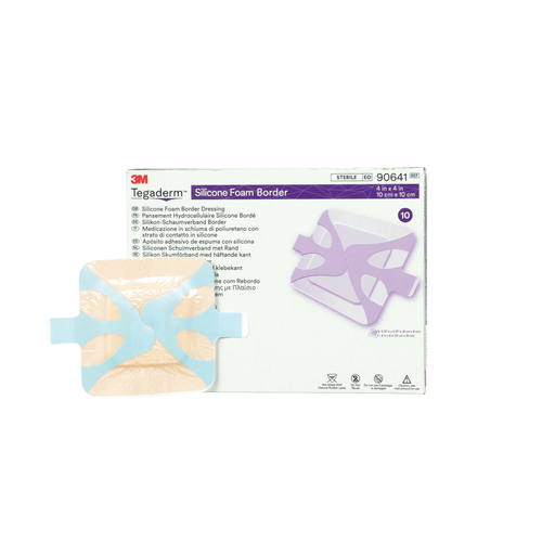 SOLVENTUM TEGADERM SILICONE FOAM BORDER DRESSING - Foam Border Dressing, 4" x 4", 10/bx, 6 bx/cs (Continental US+HI Only) | Quantity - 1x CS
