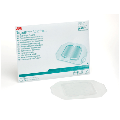 SOLVENTUM TEGADERM ABSORBENT CLEAR ACRYLIC DRESSINGSDressing, Small Square, Pad Size 3.9" x 4", Overall Size 5.9" x 6", 10/bx, 4 bx/cs | Quantity - 1x CS
