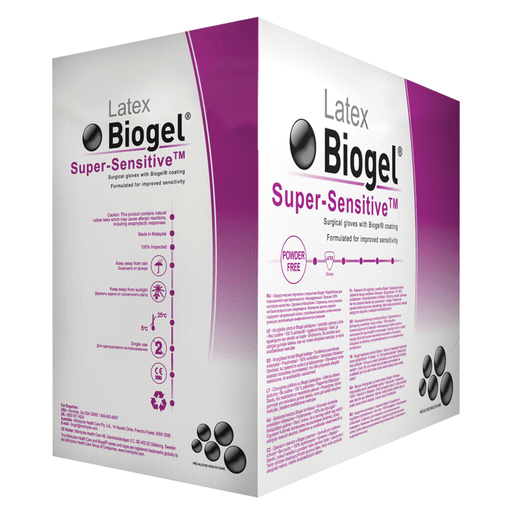 MOLNLYCKE BIOGEL SUPER-SENSITIVE GLOVES - Surgical Glove, Size 8, Sterile, Latex, Powder Free (PF), 50/bx, 4 bx/cs (30 cs/plt) (US Only) | Quantity - 1x CS