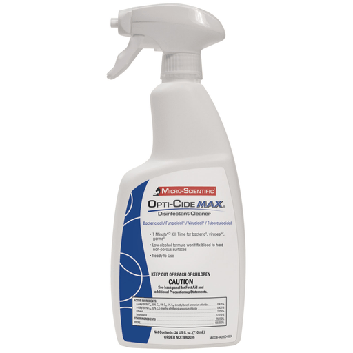 MICRO-SCIENTIFIC OPTI-CIDE MAX DISINFECTANT CLEANER - Opti-Cide Max Disinfectant Cleaner Spray, 24 oz, 12/cs (60 cs/plt) (US Only) (Item is considered LTDQTY and cannot ship via Air or to AK, GU, HI, PR, VI)  | Quantity - 1x CS
