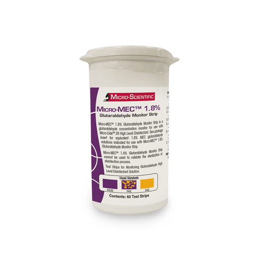 MICRO-SCIENTIFIC MICRO-MEC GLUTARALDEHYDEMicro-MEC 1.8% Glutaraldehyde Monitor Strips, 60 strips/bottle, 2 btl/cs (Minimum Expiry Lead is 90 days) | Quantity - 1x CS