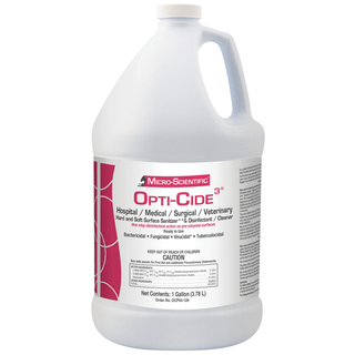 MICRO-SCIENTIFIC OPTI-CIDE3 DISINFECTANTOpti-Cide3 Disinfectant, 1 Gallon Pour Bottle, 4/cs (Contenental US Only) (Item is considered HAZMAT and cannot ship via Air or to AK, GU, HI, MP, PR, VI) (36 cs/plt) | Quantity - 1x CS
