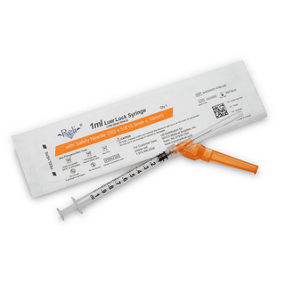 MYCO RELI SAFETY HYPODERMIC NEEDLE W/ATTACHED SYRINGE - Safety Hypodermic Needle with 1mL Syringe, 25G x 5/8", Low Dead Space, 100/bx (US Only) | Quantity - 1x BX