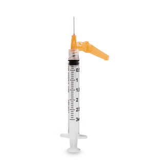 MYCO RELI SAFETY HYPODERMIC NEEDLE W/ATTACHED SYRINGE - Safety Hypodermic Needle with 3mL Syringe, 25G x 5/8", Low Dead Space, 100/bx (US Only) | Quantity - 1x BX