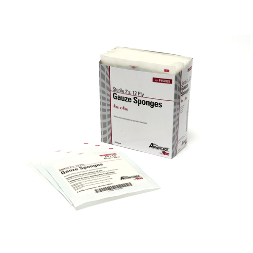 PRO ADVANTAGE GAUZE SPONGES - STERILE - Gauze Sponge, 2s, 4" x 4", 12-Ply, Sterile, 25/tray, 24 tray/cs (50 cs/plt) | Quantity - 1x CS