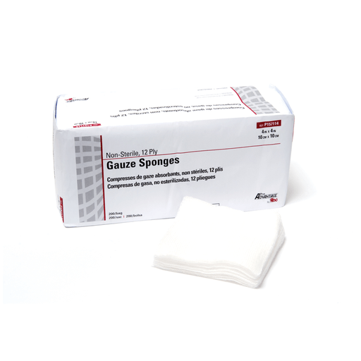 PRO ADVANTAGE GAUZE SPONGES - NON-STERILE - Gauze Sponge, 4" x 4", 12-Ply, Non-Sterile, 200/sleeve, 10 slv/cs (70 cs/plt) | Quantity - 1x CS