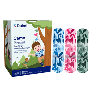 DUKAL CHILDRENS CHARACTER ADHESIVE BANDAGESStat Strip Adhesive Bandage, Blue and Pink Camo, 3/4" x 3", 100/bx, 12 bx/cs | Quantity - 1x CS