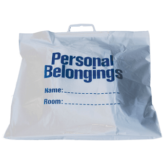 NEW WORLD IMPORTS PERSONAL BELONGINGS BAG - Belongings Bag with Handle, 18" x 20", White Bag with Blue Imprint, 250/cs | Quantity - 1x CS
