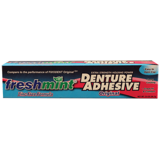 NEW WORLD IMPORTS FRESHMINT DENTURE ADHESIVE - Denture Adhesive, Freshmint, 2 oz, Zinc-Free Formulation, Compared to the Performance of Fixodent Original, 72/cs | Quantity - 1x CS