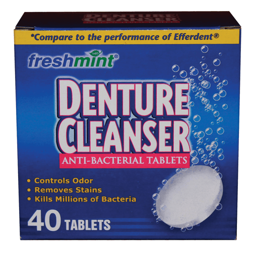 NEW WORLD IMPORTS FRESHMINT DENTURE TABLETS - Denture Cleanser Tablets, Blue, Compared to the Performance of Efferdent, 40/bx, 24 bx/cs (75 cs/plt) (Made in USA) | Quantity - 1x CS