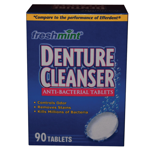NEW WORLD IMPORTS FRESHMINT DENTURE TABLETSDenture Cleanser Tablets, Blue, Compared to the Performance of Efferdent, 90/bx, 24 bx/cs (60 cs/plt) (Made in USA) | Quantity - 1x CS