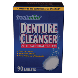 NEW WORLD IMPORTS FRESHMINT DENTURE TABLETS - Denture Cleanser Tablets, Blue, Compared to the Performance of Efferdent, 90/bx, 24 bx/cs (60 cs/plt) (Made in USA) | Quantity - 1x CS
