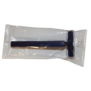 NEW WORLD IMPORTS RAZORSTwin Blade Razor, Stainless Steel, Clear Removable Safety Cap, One-Piece Navy Handle, Individually Wrapped in Polybag, 100/bx, 5 bx/cs (28 cs/plt) | Quantity - 1x CS