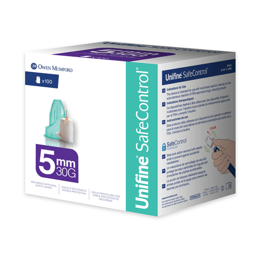 OWEN MUMFORD UNIFINE SAFECONTROL - Safety Pen Needles, White w/ Green Cap, 5mmX30g, 100/bx (US & Canada Only) | Quantity - 1x BX