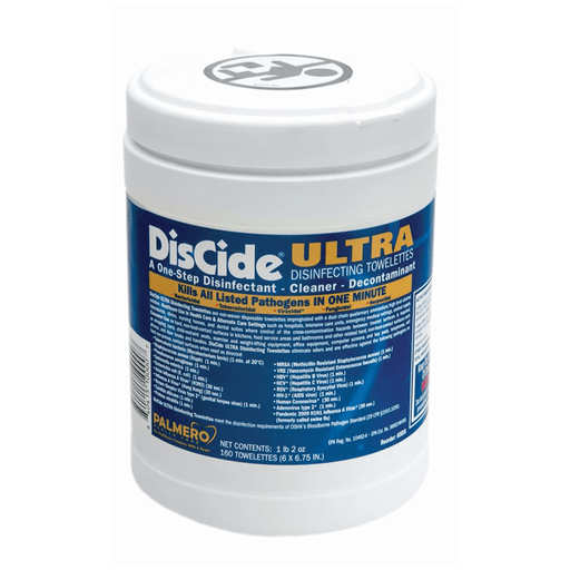 PALMERO DISCIDE ULTRA SURFACE DISINFECTANTDisCide Ultra Towelettes, 6 x 6 , 160ct/can, 12can/cs (30 cs/plt) (US SALES ONLY) | Quantity - 1x CS
