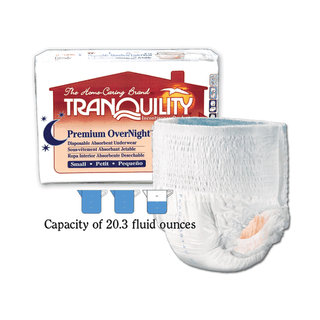 PRINCIPLE BUSINESS TRANQUILITY PREMIUM OVERNIGHT DISPOSABLE ABSORBENT UNDERWEAR - Underwear, Small Overnight DAU, 22"-36", 80-125 lbs, Capacity 20.3 fl oz, 20/pk, 4 pk/cs (US Only) | Quantity - 1x CS