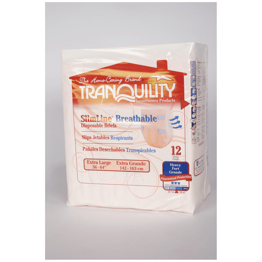 PRINCIPLE BUSINESS TRANQUILITY SLIMLINE BREATHABLE DISPOSABLE BRIEFS - Breathable Briefs, X-Large Adult, 56"-64", 23.7 fl oz Capacity, 12/pk, 6 pk/cs (US Only) (To Be DISCONTINUED) | Quantity - 1x CS
