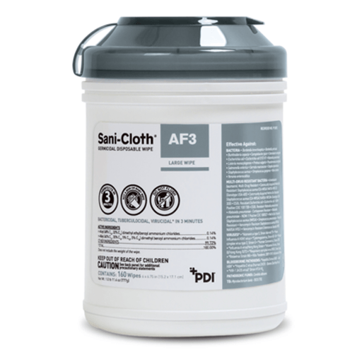 PDI SANI-CLOTH AF3 GERMICIDAL DISPOSABLE WIPE - AF3 Germicidal Disposable Wipe, Large, 6" x 6", 160/canister, 12 can/cs (30 cs/plt) (091237) (US Only) (Products cannot be sold on Amazon.com or any other 3rd party site) | Quantity - 1x CS
