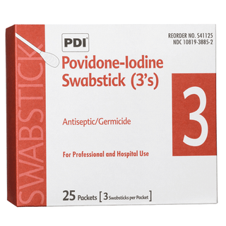 PDI PVP IODINE SWABSTICK - PVP Iodine Prep Swab 3s, 3/pk, 25 pk/bx, 10 bx/cs (52 cs/plt) (US Only) (Products cannot be sold on Amazon.com or any other 3rd party site) | Quantity - 1x CS