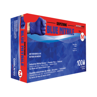 HARPS USA GRIPSTRONG BLUE NITRILE INDUSTRIAL GLOVE - Glove, Industrial Nitrile, Blue, Textured Fingers, Beaded Cuff, Powder-Free (PF), Chlorinated, Medium, 100/bx, 10 bx/cs | Quantity - 1x CS
