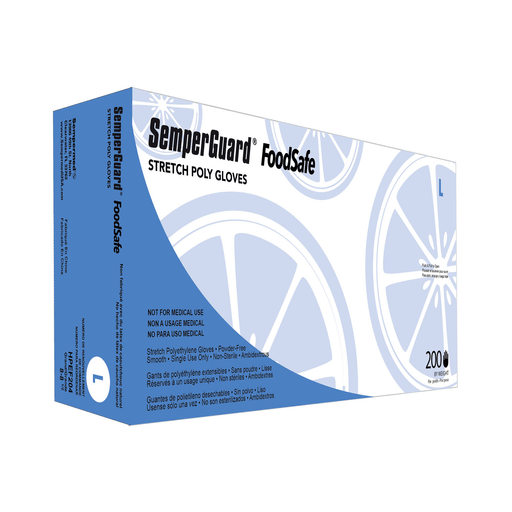 HARPS USA SEMPERGUARD FOODSAFE STRETCH POLY GLOVES - Food Safe Glove, Polyethylene, Powder Free (PF), Large, 200/bx, 10 bx/cs | Quantity - 1x CS