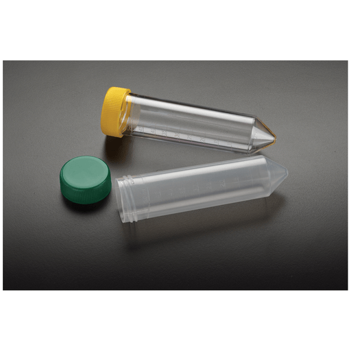 SIMPORT 50ML DISPOSABLE CENTRIFUGE TUBES - 50mL Centrifuge Tube, Sterile, Polystyrene, Green Cap, 25/rack, 20 rack/cs | Quantity - 1x CS