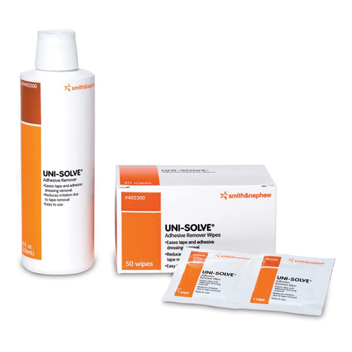 SMITH & NEPHEW UNI-SOLVE ADHESIVE REMOVERAdhesive Remover Wipes, 50/pkg, 20 pkg/cs (132 cs/plt) (Item is considered HAZMAT and cannot ship via Air or to AK, GU, HI, MP, PR, VI) | Quantity - 1x CS
