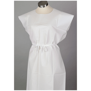 TIDI TISSUE POLY TISSUE PATIENT GOWN - Exam Gown, 30" x 42", Adult, White, T/P/T, Front or Back Opening, 50/cs | Quantity - 1x CS