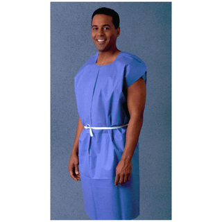 TIDI DEXTER CREPE EXTERIOR PATIENT CAPES & GOWNS - Patient Gown, 30" x 42", Medium, Blue, Non-Woven, Dexter Material, Crepe Exterior, 50/cs | Quantity - 1x CS