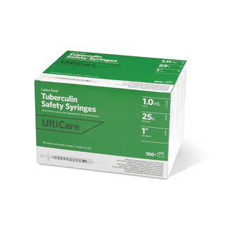 ULTIMED ULTICARE TUBERCULIN SAFETY SYRINGES - Safety Syringe, Fixed Needle, Tuberculin, 1mL, 27G x ", 100/bx | Quantity - 1x BX