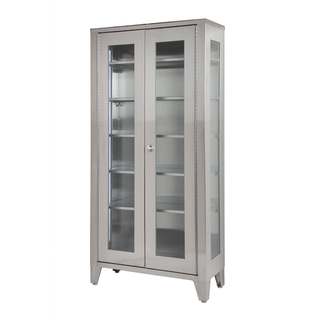 UMF MEDICAL CABINETS - Storage & Supply Cabinet, Stainless Steel, Five (5) Adjustable Shelves, Two (2) Glass Sliding Doors, 47"W x 84"H x 16"D (DROP SHIP ONLY) | Quantity - 1x EA