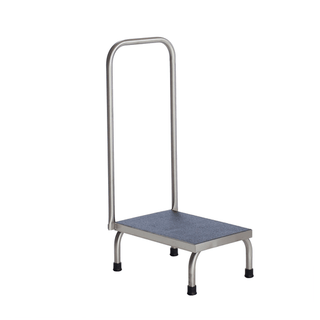 UMF MEDICAL STEP STOOLStep Stool, 1-Step with Handrail, Stainless Steel, 18"W x 7 5/8"H x 12"D, handrail 36"H | Quantity - 1x EA