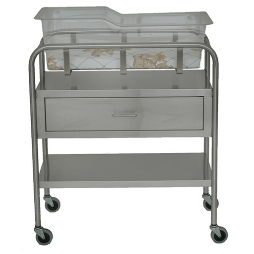 UMF MEDICAL BASSINET - Bassinet with Basket (8545) and Mattress (8546), Stainless Steel, One (1) Shelf, One (1) Drawer, 32"W x 35.25"H x 17"D (DROP SHIP ONLY) | Quantity - 1x EA