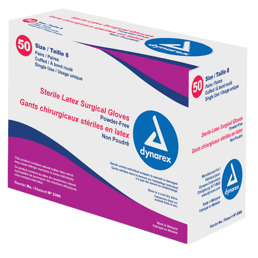 DYNAREX LATEX POWDER FREE SURGEONS' GLOVES - Surgeons Glove, Sterile, Powder Free (PF), Size 7.0,  Latex, Pairs, 50 pr/bx, 4 bx/cs | Quantity - 1x CS