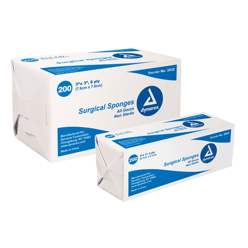 DYNAREX GAUZE SPONGES - Gauze Sponge, 4" x 4", 16-Ply, Non-Sterile, 200/bg, 10 bg/cs | Quantity - 1x CS