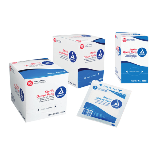 DYNAREX GAUZE PADS - Gauze Pads, 3" x 3", 12-Ply, 100/bx, 24 bx/cs | Quantity - 1x CS