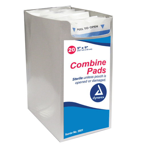 DYNAREX SECURE ABDOMINAL COMBINE PADS - Combine Pad, 8" x 7", Sterile, 1/pch, 12/tray, 20 trays/cs | Quantity - 1x CS