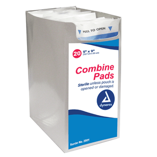 DYNAREX SECURE ABDOMINAL COMBINE PADS - Combine Pad, 8" x 7", Sterile, 1/pch, 12/tray, 20 trays/cs | Quantity - 1x CS