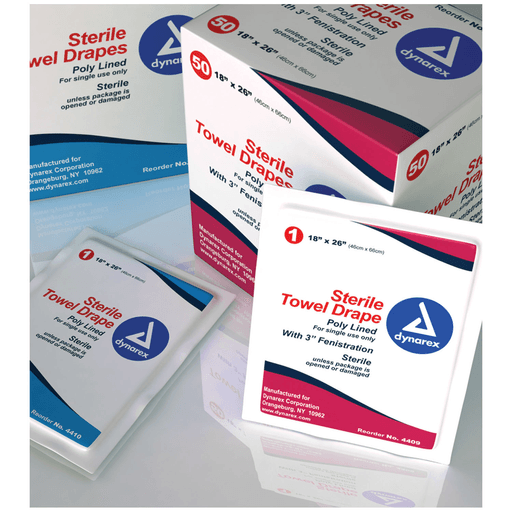 DYNAREX DRAPES - Towel Drape, Sterile, 18" x 26" Plain, 50/bx, 6 bx/cs | Quantity - 1x CS
