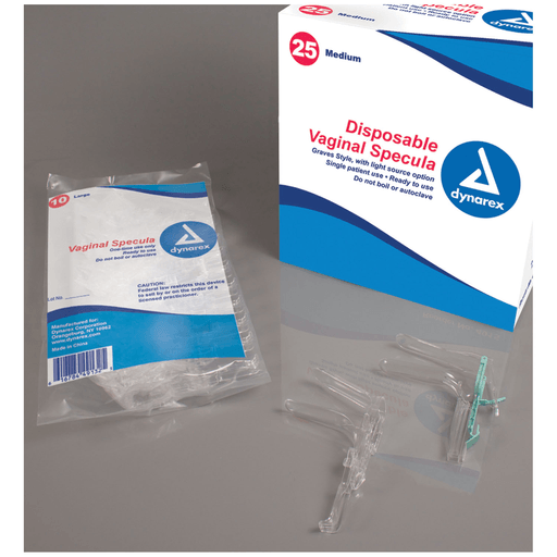 DYNAREX DISPOSABLE VAGINAL SPECULA - GRAVES STYLE - Vaginal Specula, Disposable, Graves Style, Light Source Option, Medium, 25/bx, 4 bx/cs | Quantity - 1x CS